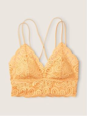 VS PINK Crochet Lace Serpetine Bralette Sunlit Butter Yellow Size Small